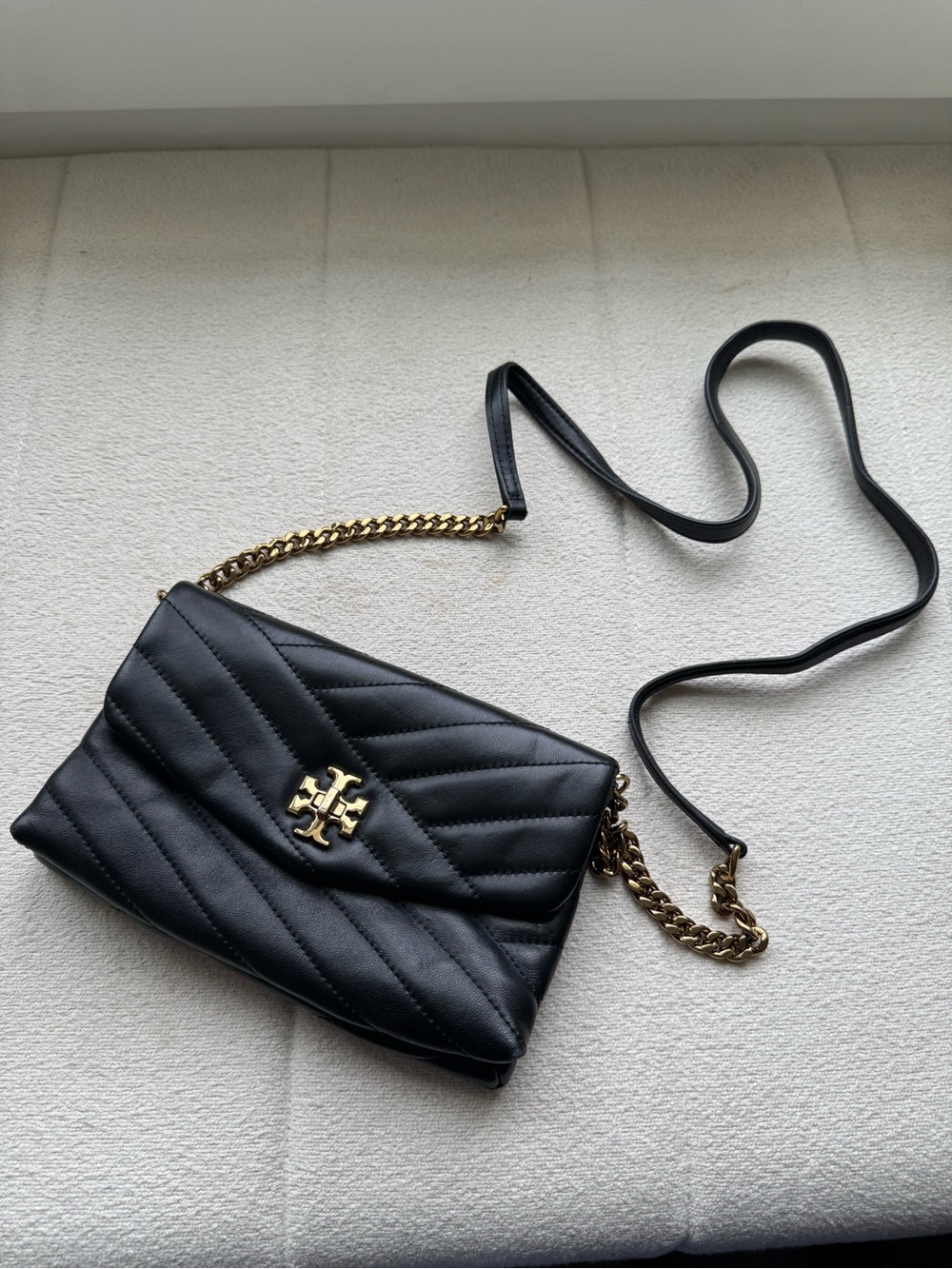 Tory Burch Black Quilted Leather Crossbody with Gold Chain